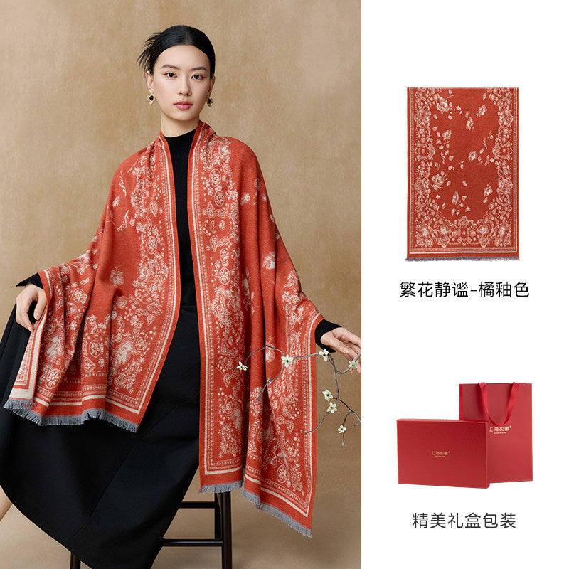 Serene Blossoms Brushed Silk Shawl / Scarf