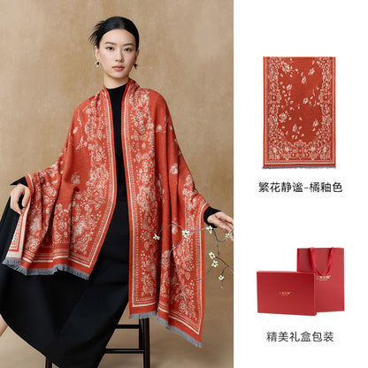 Serene Blossoms Brushed Silk Shawl / Scarf