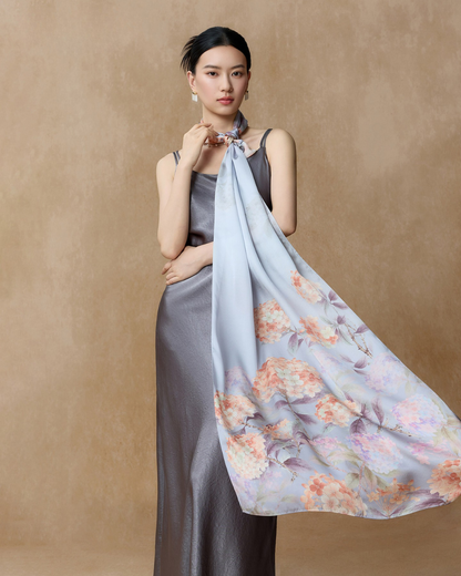 Silken Garden Printed Mulberry Silk Shawl / Scarf