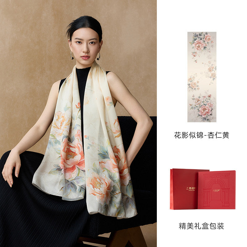 Silken Garden Printed Mulberry Silk Shawl / Scarf