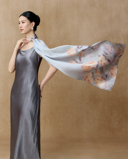 Silken Garden Printed Mulberry Silk Shawl / Scarf