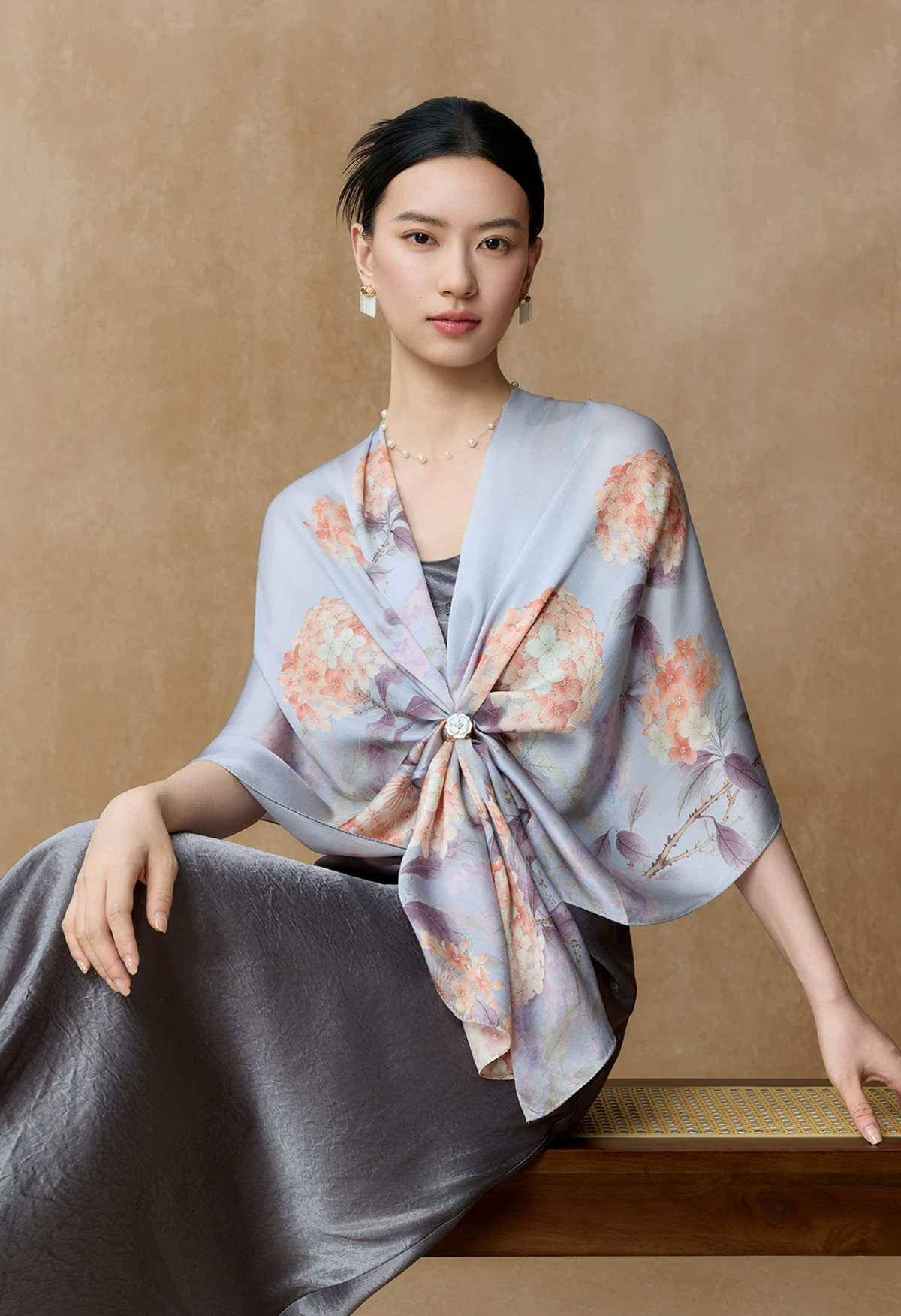 Silken Garden Printed Mulberry Silk Shawl / Scarf