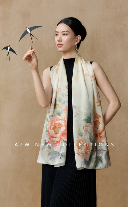 Silken Garden Printed Mulberry Silk Shawl / Scarf