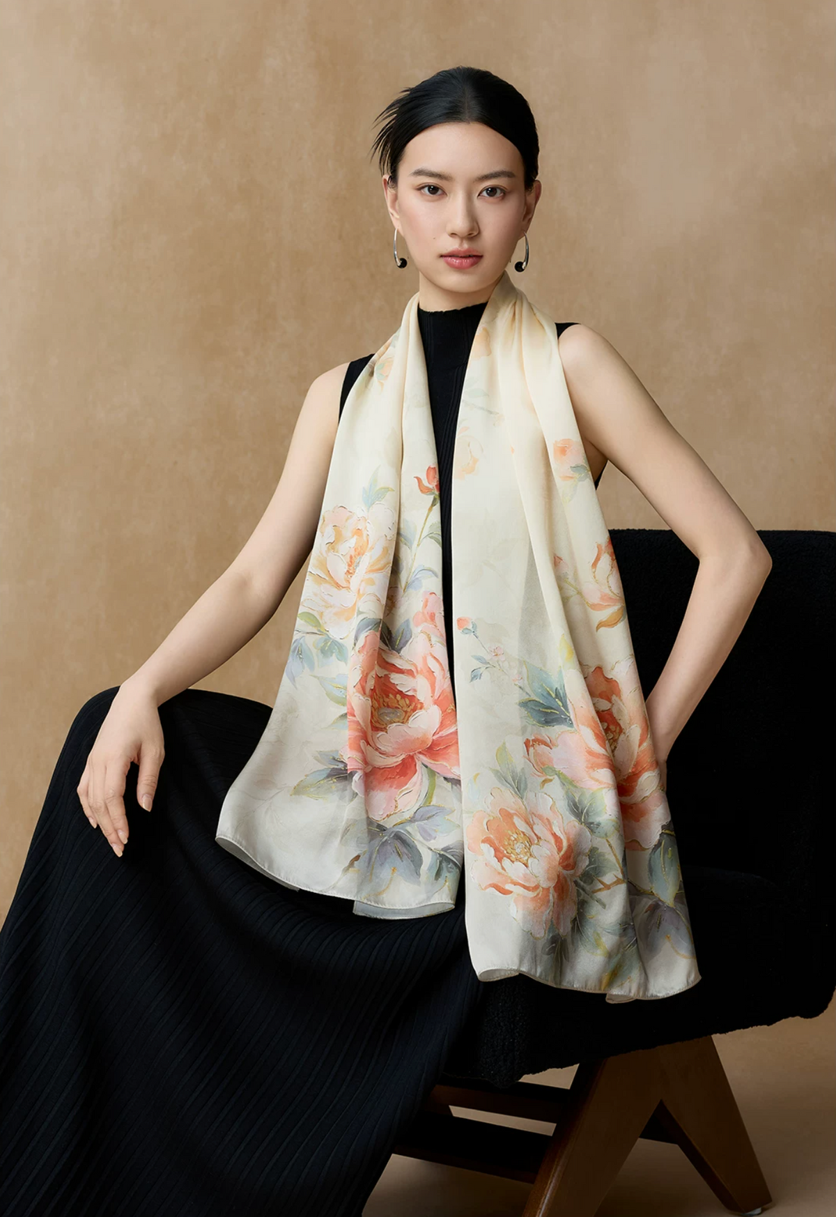 Silken Garden Printed Mulberry Silk Shawl / Scarf