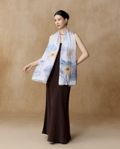 Silken Garden Printed Mulberry Silk Shawl / Scarf