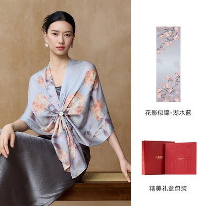 Silken Garden Printed Mulberry Silk Shawl / Scarf
