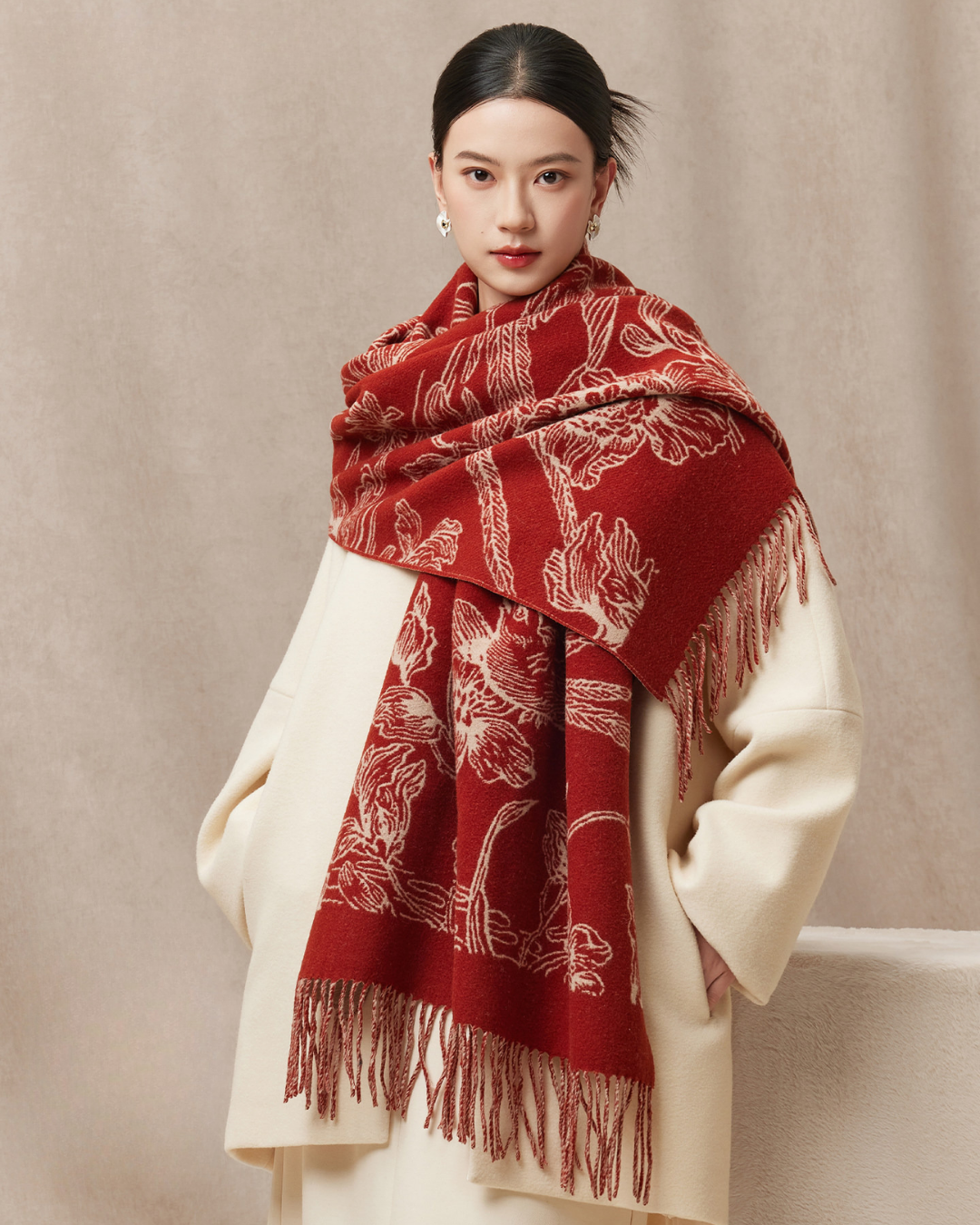 Spring Radiance Floral Reversible Wool Scarf / Shawl
