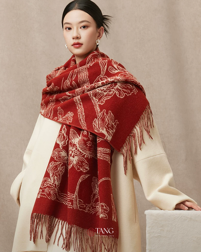 Spring Radiance Floral Reversible Wool Scarf / Shawl