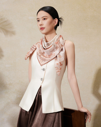 Spring Window Double-Sided Printed Mulberry Silk Square Scarf