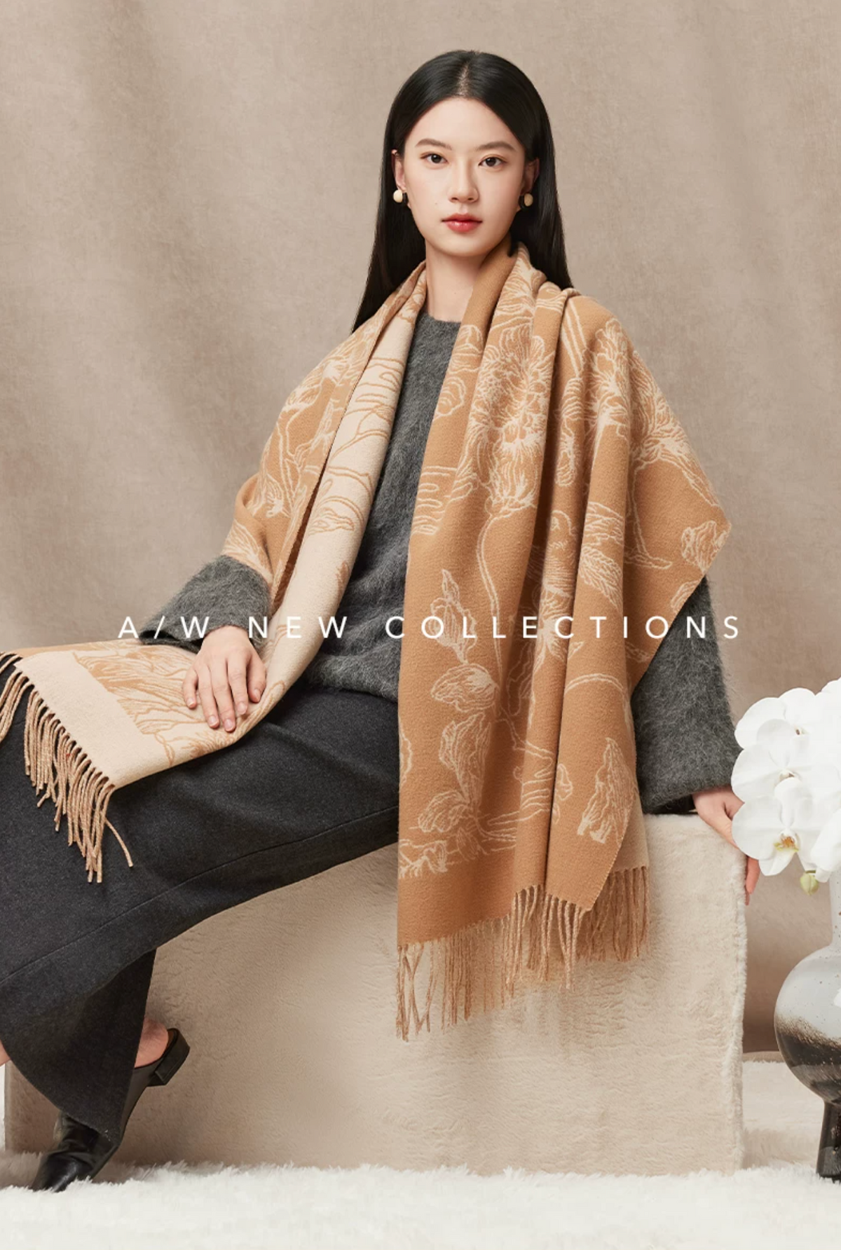 Spring Radiance Floral Reversible Wool Scarf / Shawl