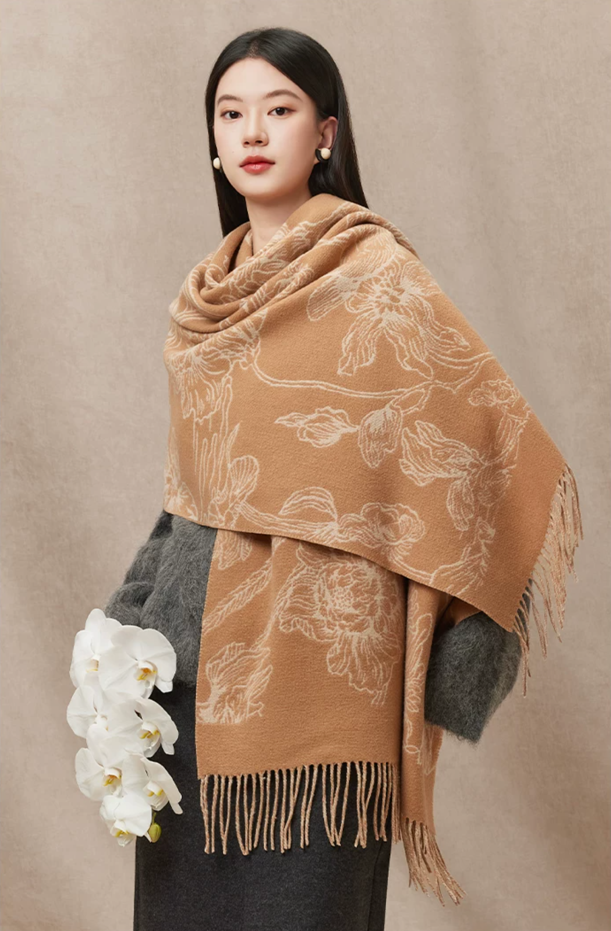 Spring Radiance Floral Reversible Wool Scarf / Shawl