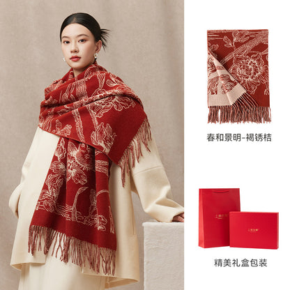 Spring Radiance Floral Reversible Wool Scarf / Shawl