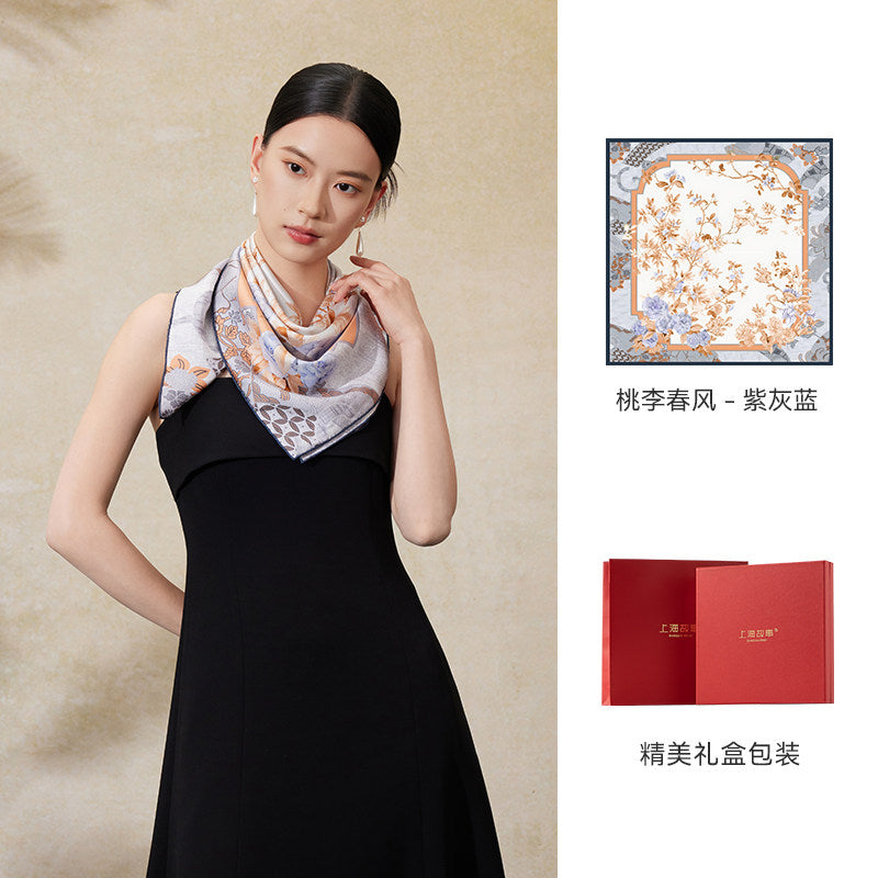 Spring Window Double-Sided Printed Mulberry Silk Square Scarf