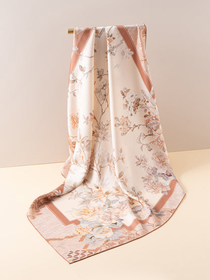 Spring Window Double-Sided Printed Mulberry Silk Square Scarf