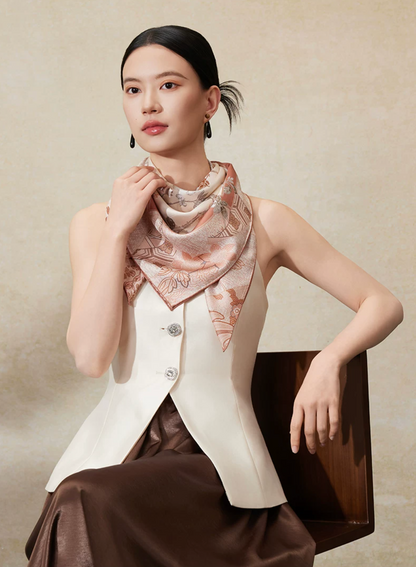 Spring Window Double-Sided Printed Mulberry Silk Square Scarf