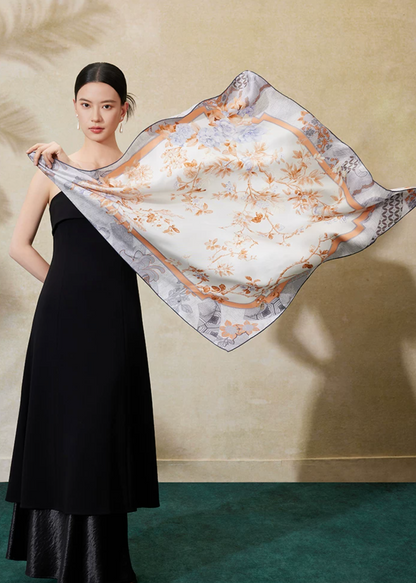 Spring Window Double-Sided Printed Mulberry Silk Square Scarf