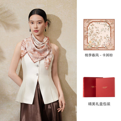 Spring Window Double-Sided Printed Mulberry Silk Square Scarf
