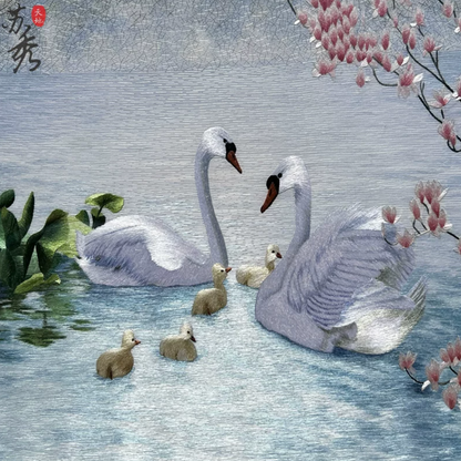 Su Embroidery Framed Wall Painting Art | Swans in Harmonious Union