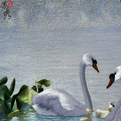 Su Embroidery Framed Wall Painting Art | Swans in Harmonious Union