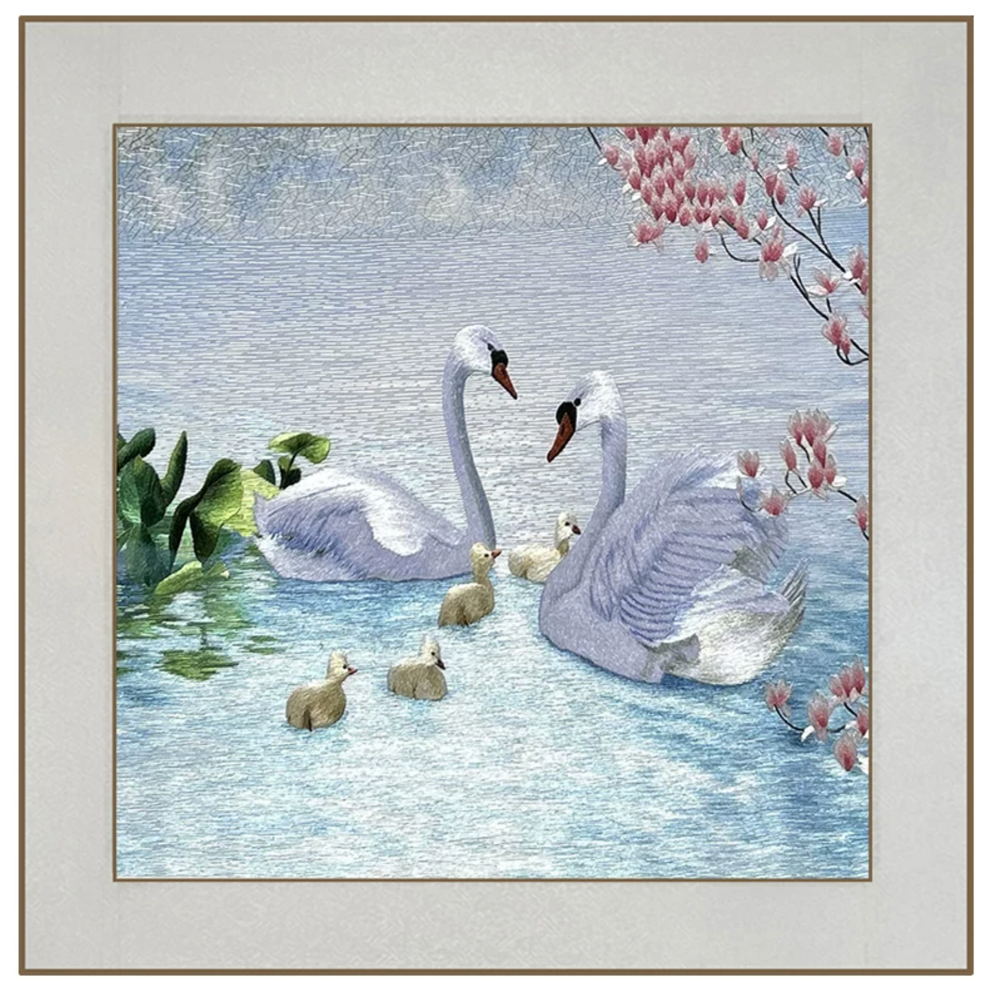 Su Embroidery Framed Wall Painting Art | Swans in Harmonious Union