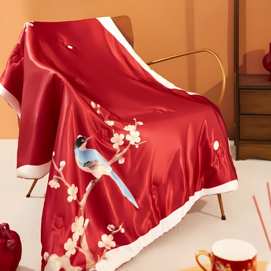 Plum Blossom Serenade Silk Blanket Gift Set