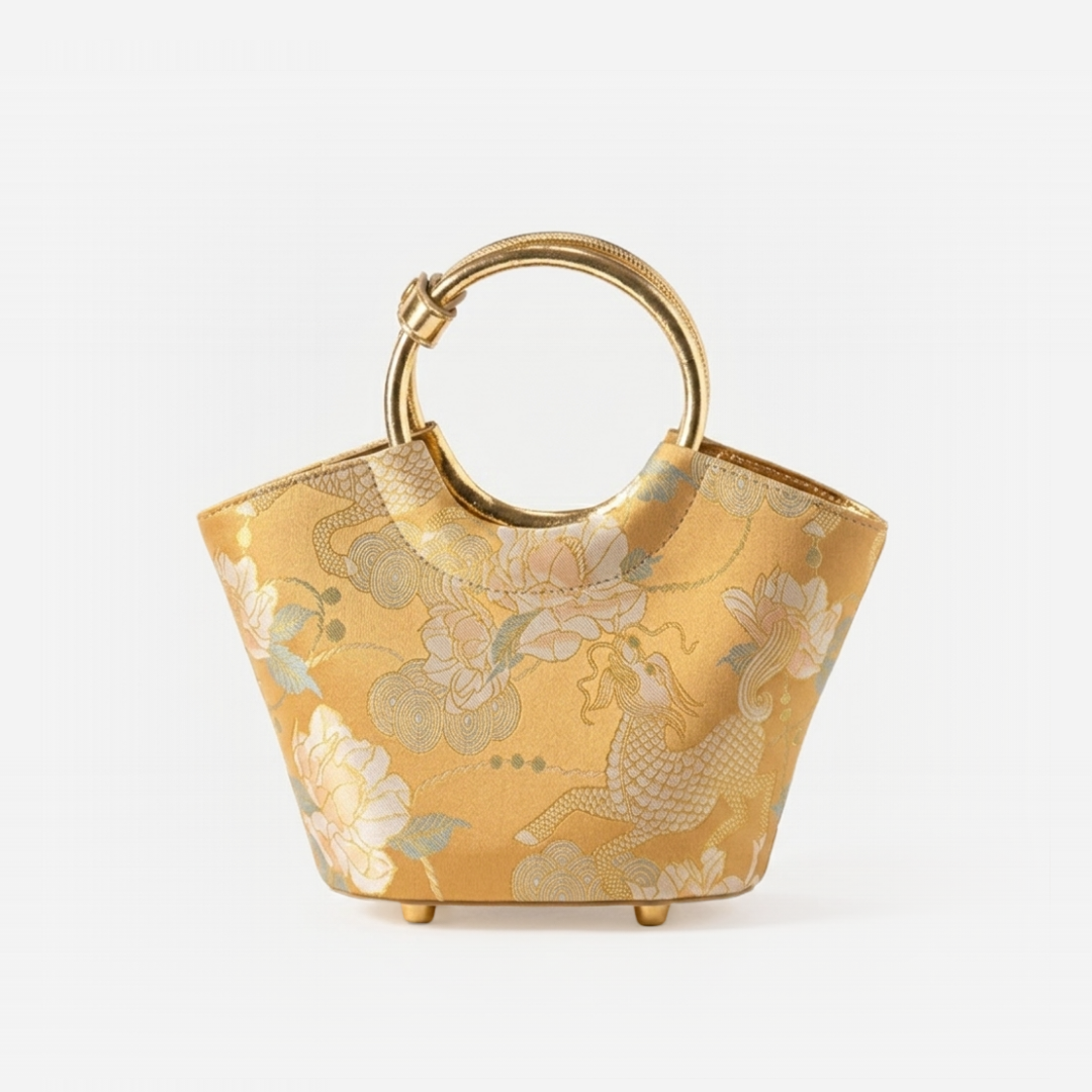 Tang Gold 15 Qilin Peony Song Brocade Basket Bag