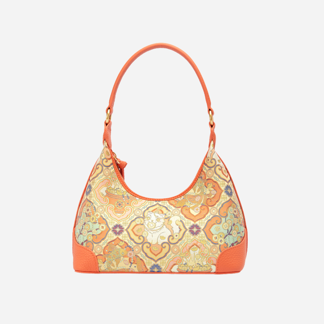 Tang Red 24 Silk Persimmon Brocade Shoulder Bag