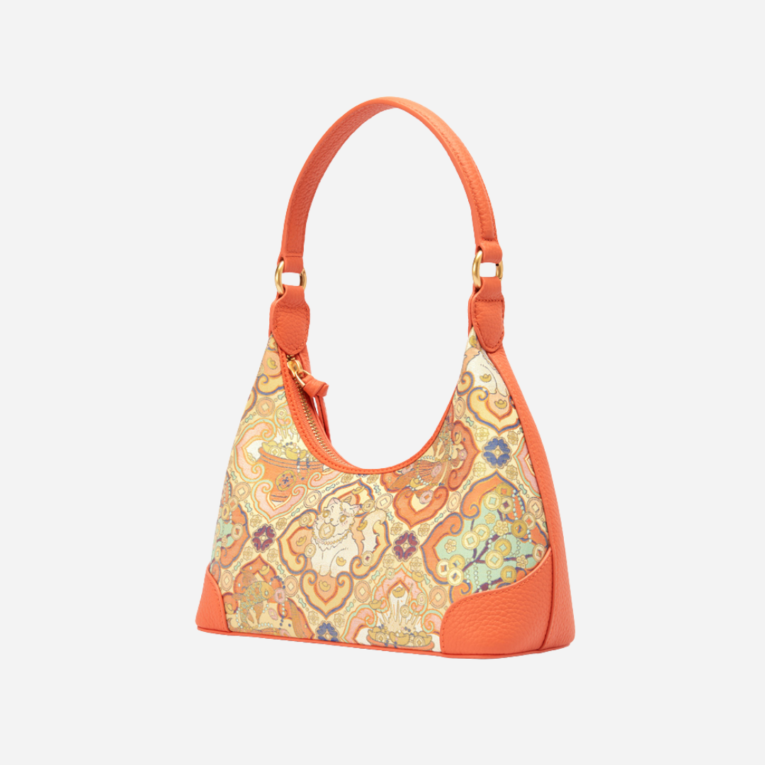 Tang Red 24 Silk Persimmon Brocade Shoulder Bag