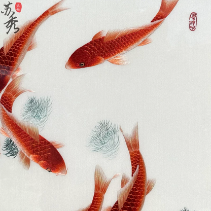 Su Embroidery Framed Wall Painting Art | Six Koi of Perpetual Abundance