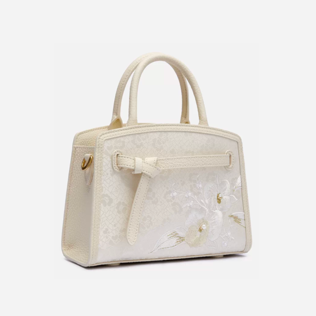 Tang Red 22 Silk Embroidered Orchid Pearl Tote