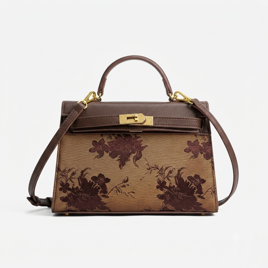 Tang Red 25 Bronze Peony Song Brocade Top-Handle Bag