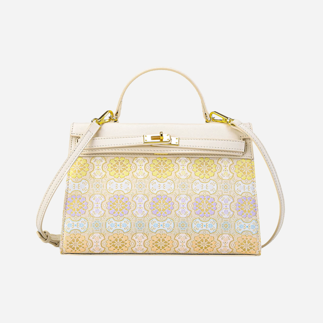 Tang Red 25 Bronze Peony Song Brocade Top-Handle Bag