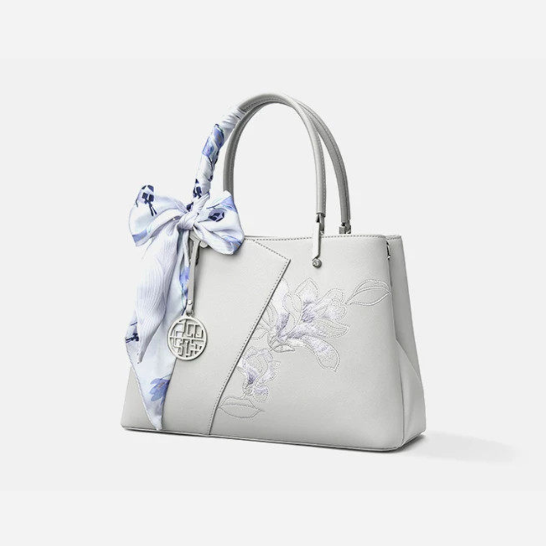 Tang Red 30 Embroidered Magnolia Tote