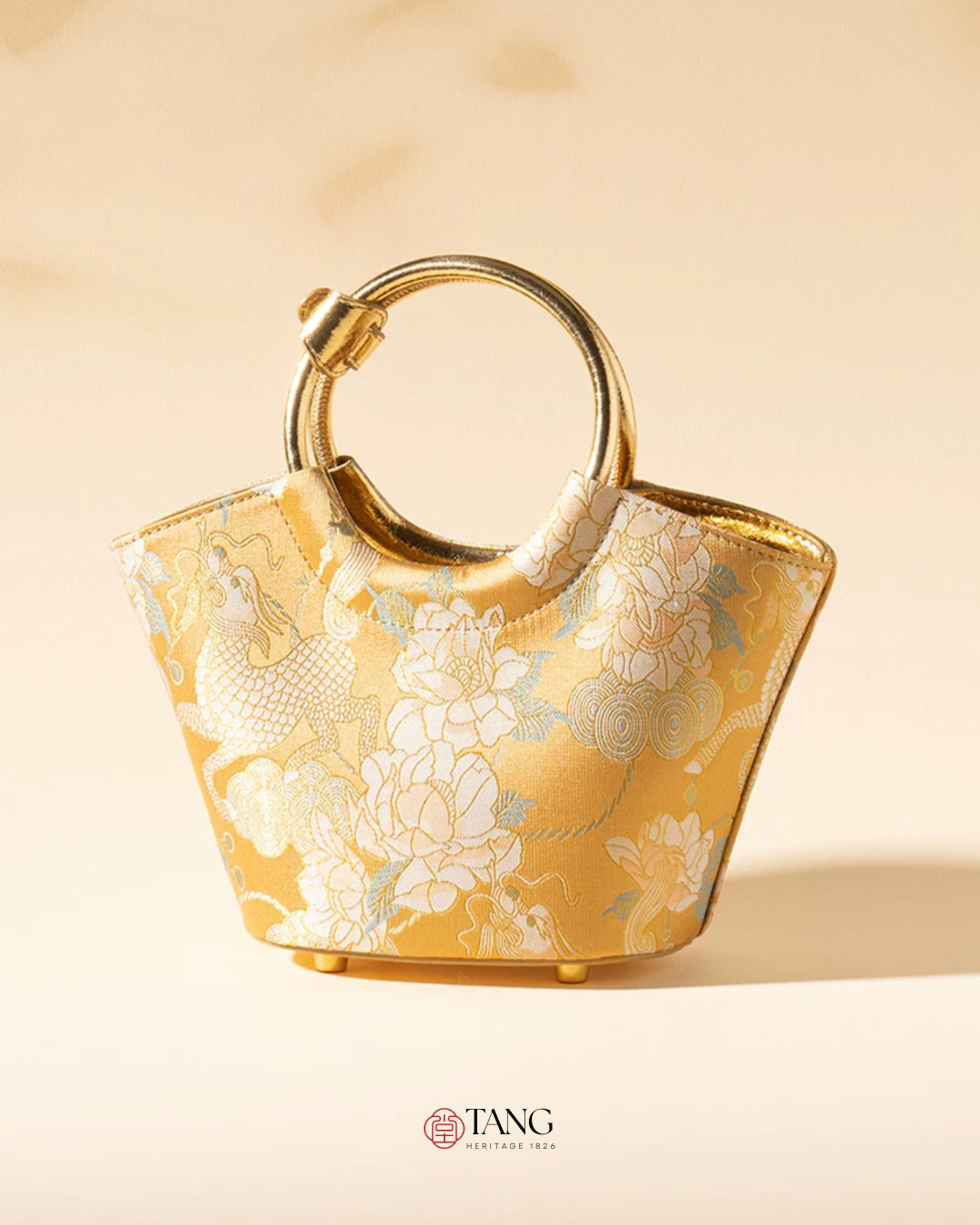 Tang Gold 15 Qilin Peony Song Brocade Basket Bag