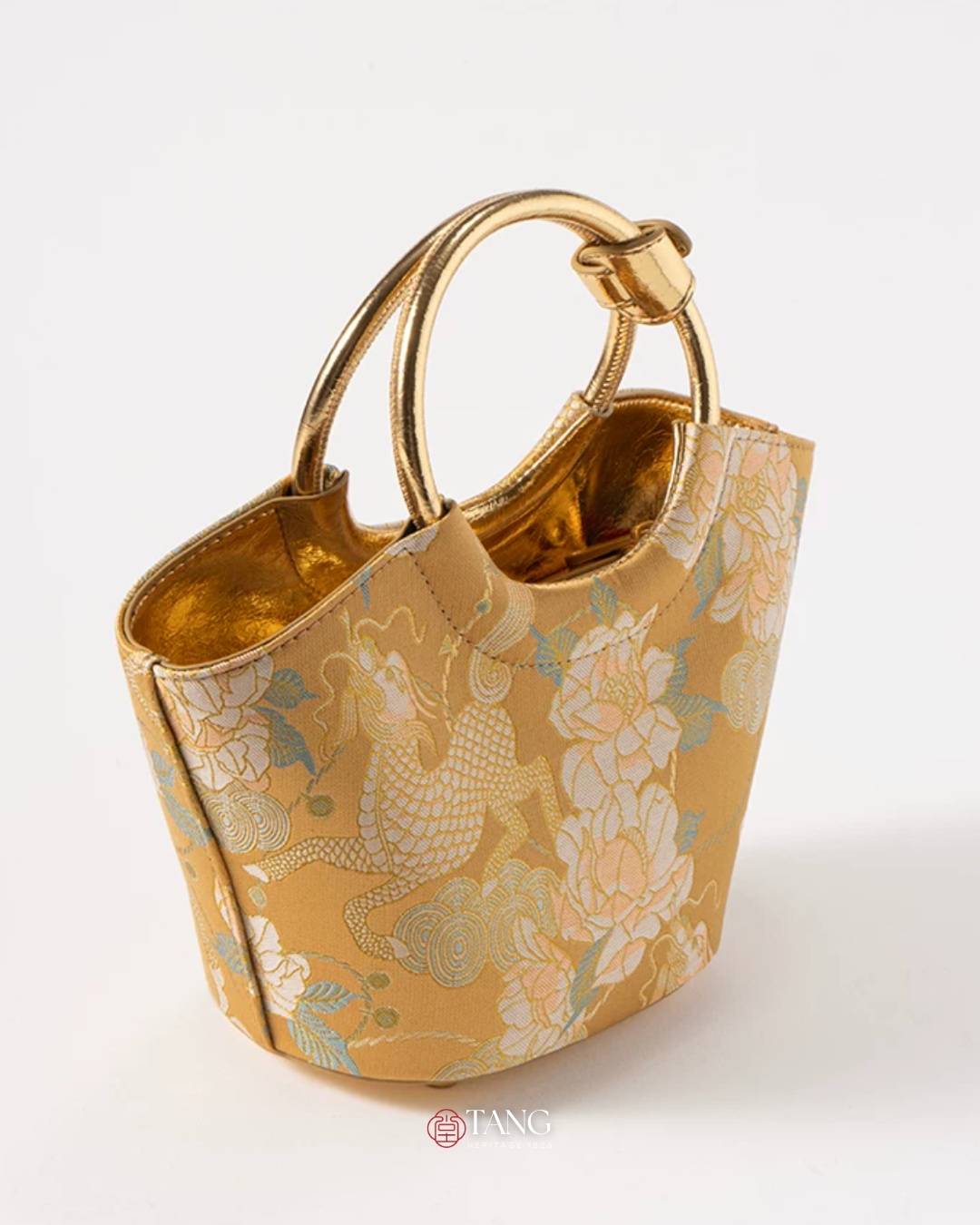 Tang Gold 15 Qilin Peony Song Brocade Basket Bag