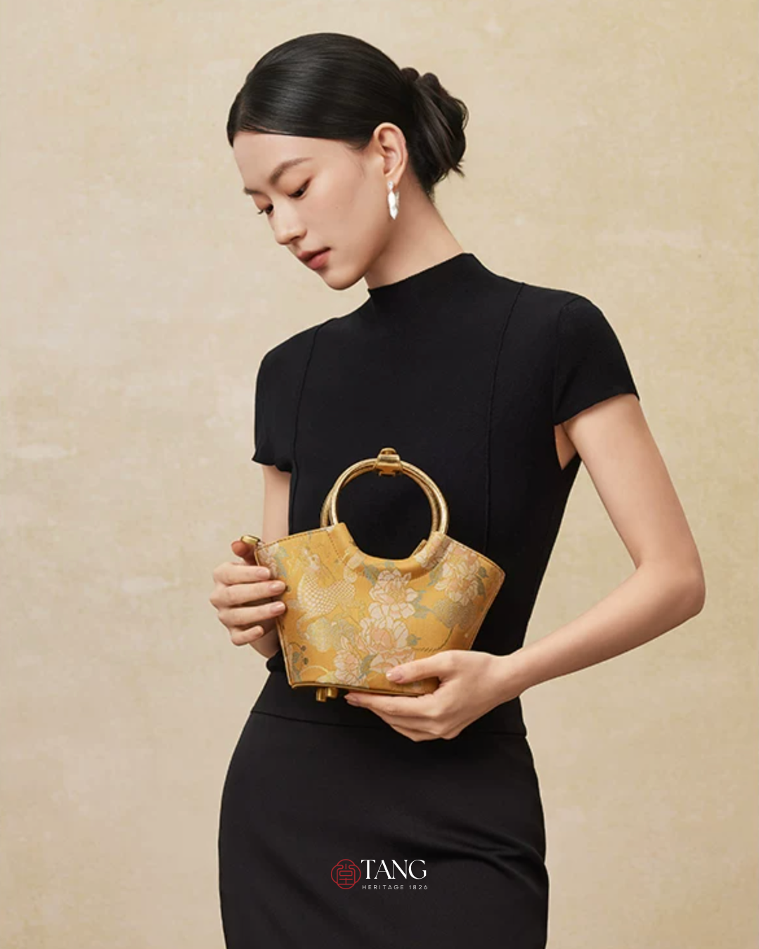 Tang Gold 15 Qilin Peony Song Brocade Basket Bag