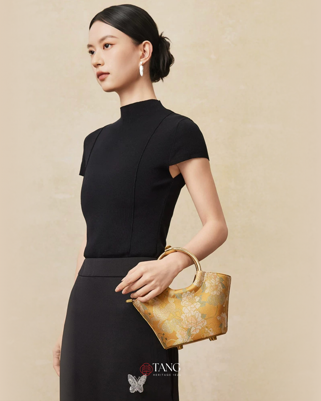 Tang Gold 15 Qilin Peony Song Brocade Basket Bag