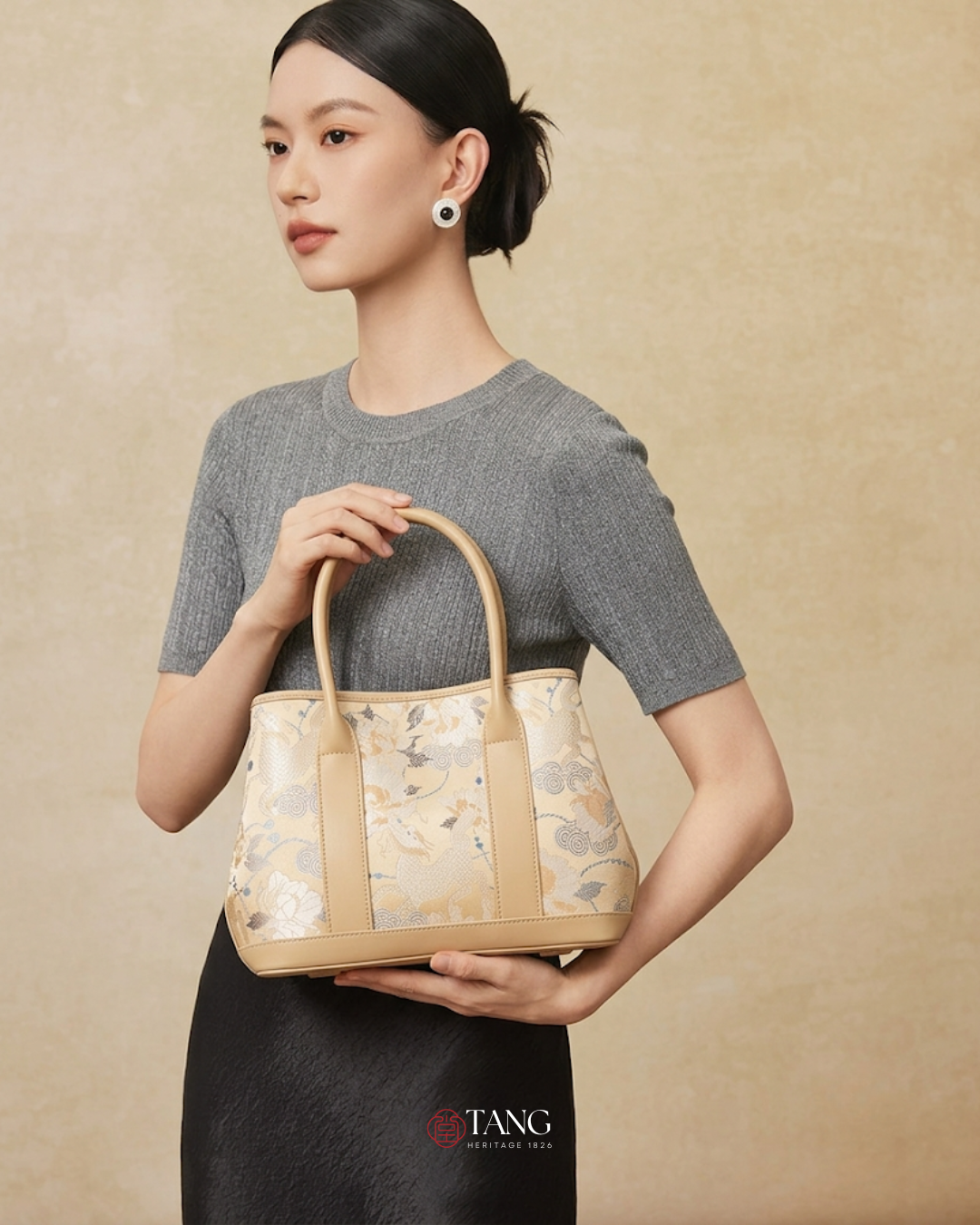 Tang Gold 30 Qilin Peony Song Brocade Tote