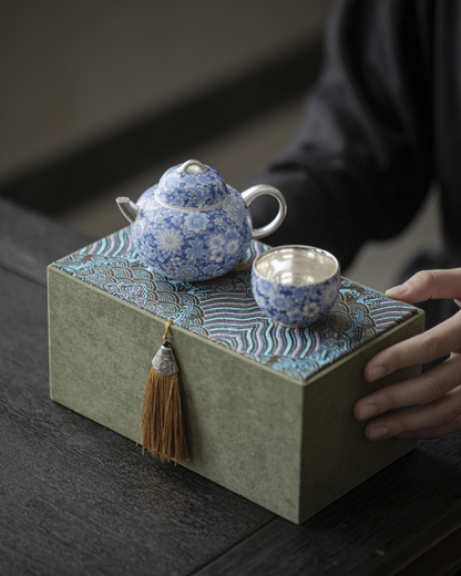 999 Sterling Silver Qing Hua Thousand Flowers Gift Set