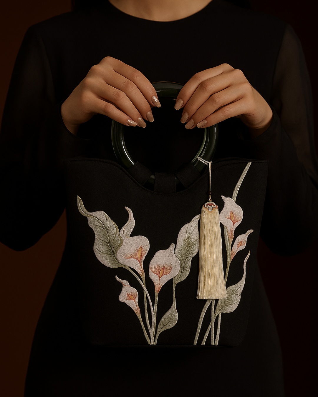Tang Bloom Trumpet Lily Top-Handle Bag