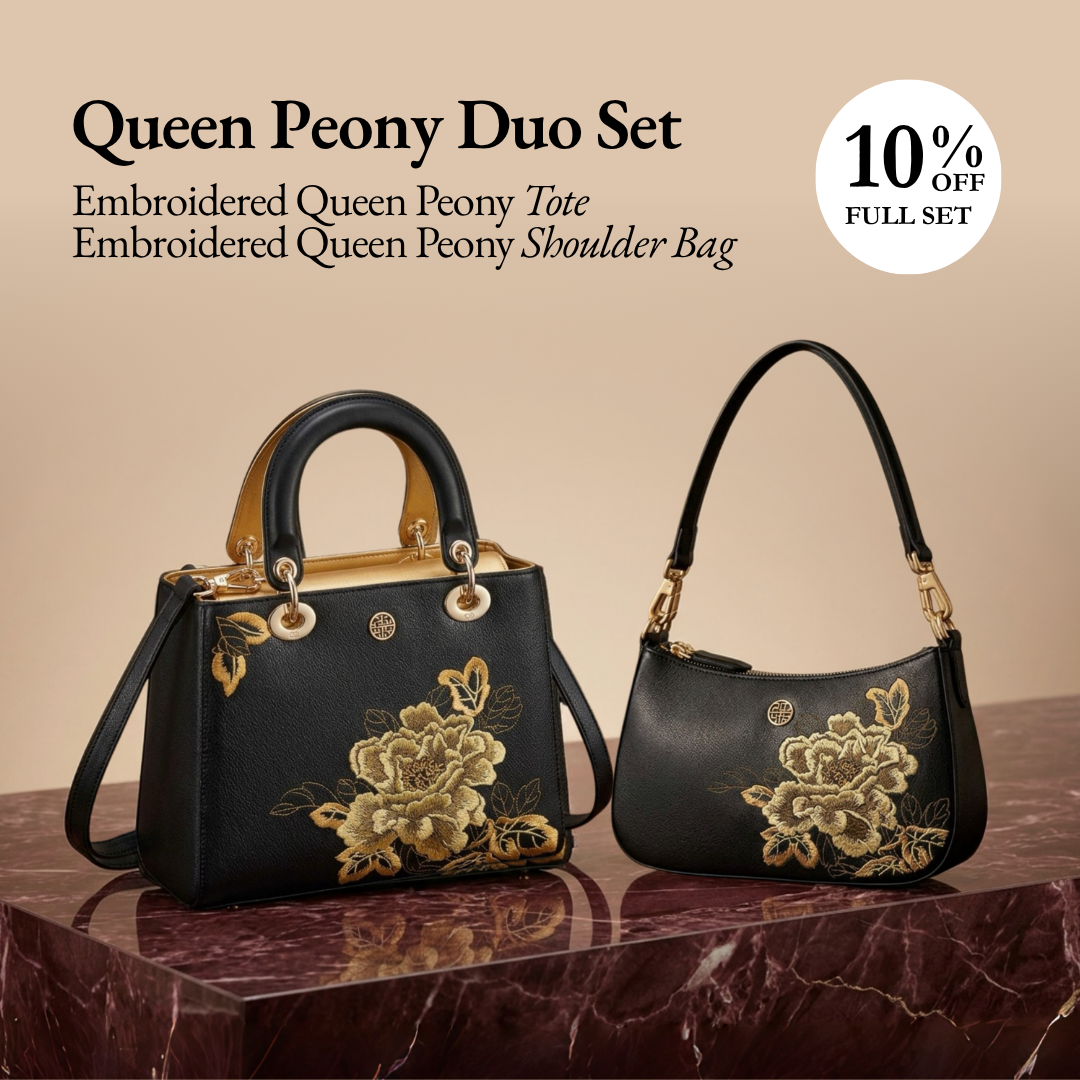 Tang Red 25 Embroidered Queen Peony Tote