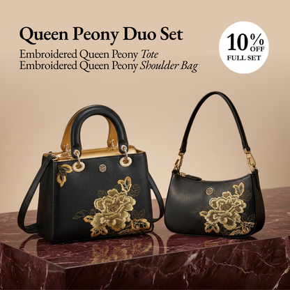 Tang Red 25 Embroidered Queen Peony Tote