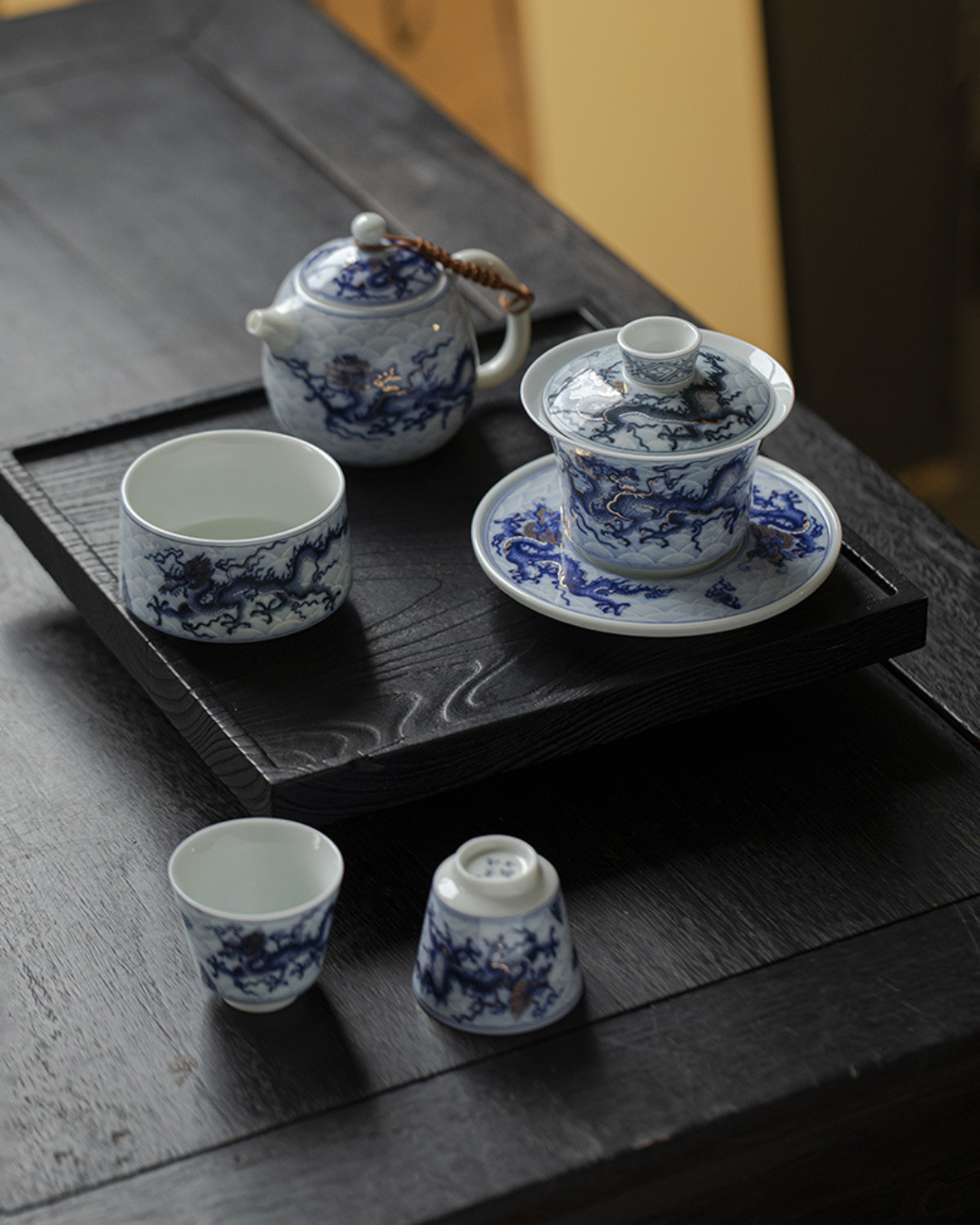 Qing Hua Dragon Sancai Tea Set
