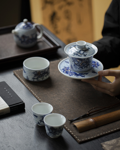 Qing Hua Dragon Sancai Tea Set