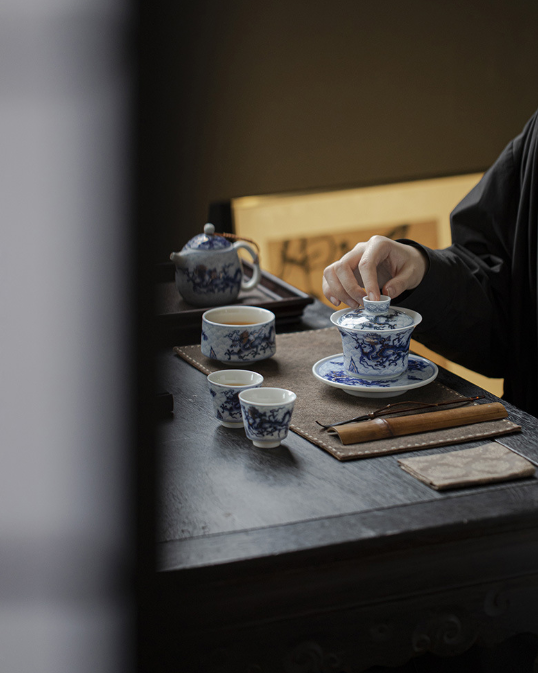 Qing Hua Dragon Sancai Tea Set