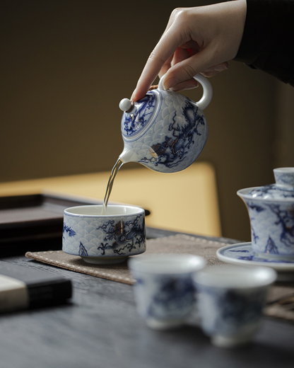 Qing Hua Dragon Sancai Tea Set