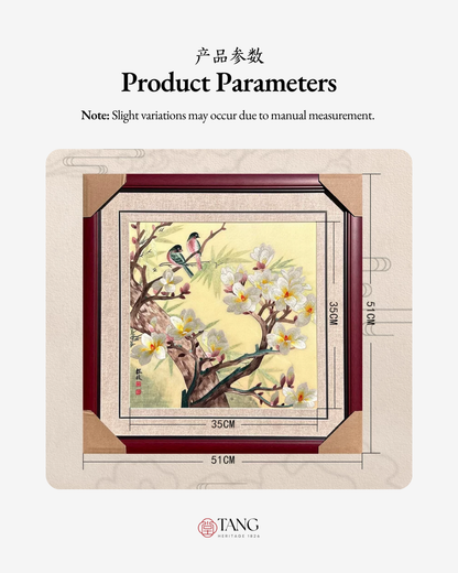 Su Embroidery Framed Wall Painting Art | Two Birds Among Magnolia Blossom
