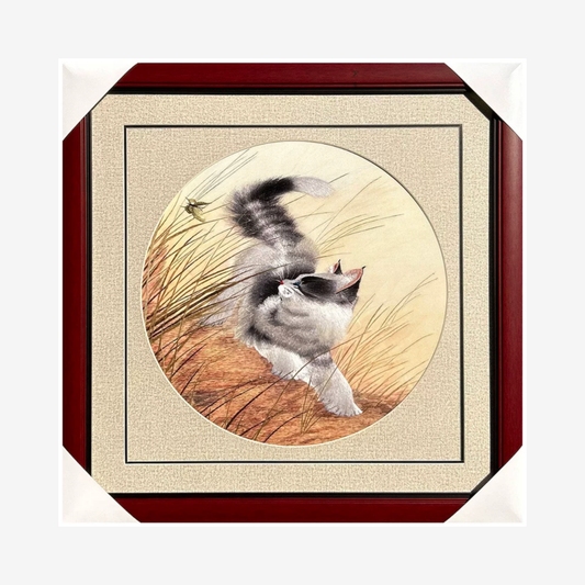 Su Embroidery Framed Wall Painting Art | Cat Among the Reeds