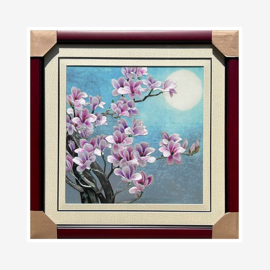 Su Embroidery Framed Wall Painting Art | Magnolia Under the Moon