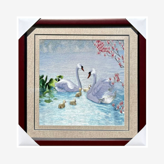 Su Embroidery Framed Wall Painting Art | Swans in Harmonious Union